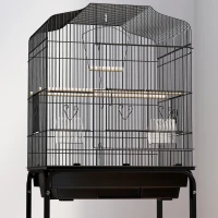 PawHut Bird Cage Budgie Cages for Finch Canary Parakeet with Stand Wheels Slide-out Tray Accessories Storage Shelf, Black(m-8)