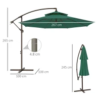 Outsunny 2.7m Garden Banana Parasol Cantilever Umbrella with Crank Handle, Double Tier Canopy and Cross Base for Outdoor, Hanging Sun Shade, Green(m-3)