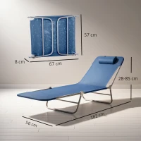 Outsunny Folding Sun Lounger with Head Pillow - Dark Blue(m-3)
