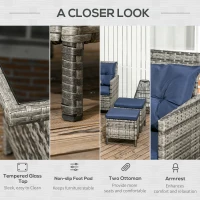 Outsunny 7-Seater Patio wicker Sofa Set Rattan Chair Furniture w/ Glass & Cushioned, Dark Blue(m-6)