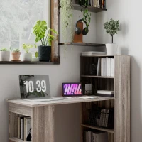 HOMCOM 120cm Computer Desk, Wooden PC Laptop Table with 6-Tier Storage Bookshelves, Home Office Working Study Desk, Writing Workstation, Grey(m-8)