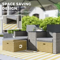 Outsunny 5 Piece Rattan Garden Furniture Set with Storage Table, Footstools, Cushions, Grey(m-4)