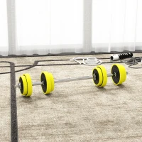 HOMCOM 20KGS 2-In-1 Dumbbell & Barbell Adjustable Set Strength Muscle Exercise Fitness Plate Bar Clamp Rod Home Gym Sports Area, Yellow(m-9)