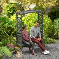 Outsunny Garden Bench, Wooden Garden Arbour with Seat for Vines/Climbing Plants, Grey(m-8)