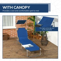 Outsunny Folding Sun Lounger Set of 2 with Canopy, Reclining Sunbed with 4-Position Adjustable Backrest, 600D Oxford Cloth, Portable Garden Lounger Recliner Chair for Beach, Camping, Patio, Blue(m-6)