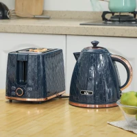 HOMCOM 1.7L 3000W Fast Boil Kettle & 2 Slice Toaster Set, Kettle and Toaster Set with Auto Shut Off, Browning Controls, Blue(m-2)