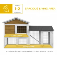 PawHut Wooden Rabbit Hutch Outdoor, Double Tier with Water-Resistant Roof, Ramp 147 x 54 x 84 cm, Yellow(m-5)