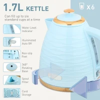 HOMCOM 3000W 1.7L Kettle & 4 Slice Toaster, Kettle and Toaster Set with 7 Browning Controls and Crumb Tray, Light Blue(m-4)