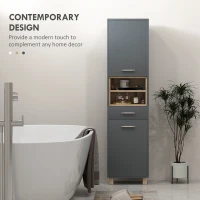 HOMCOM Tall Modern Bathroom Storage Cabinet - Grey(m-5)