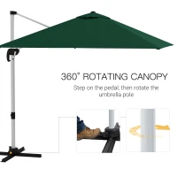 Outsunny Square Cantilever Garden Parasol, with Five-Position Canopy - Green(m-4)