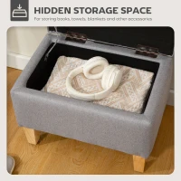 HOMCOM 16L Linen Storage Ottoman Padded Footstool with Rubberwood Legs for Storage Box, Bed End, Shoe Bench, Seating, Light Grey(m-4)