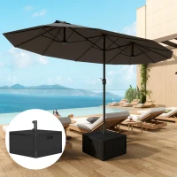 Outsunny Garden Parasol Base Outdoor Umbrella Stand with Wheels Handles, Garden Umbrella Base, Filled Up to 80kg with Stand or 50kg with Water for 38, 48 mm Poles, Black(m-2)