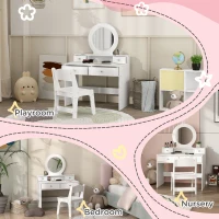 AIYAPLAY Kids Dressing Table Set Kids Make up Table with Stool and Mirror, Storage Drawers, Gift for Aged 3-8(m-7)