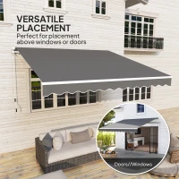 Outsunny 3 x 2.5m Garden Patio Manual Awning, Retractable Canopy Sun Shade Shelter with Fittings and Crank Handle, Dark Grey(m-5)
