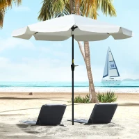 Outsunny 2.7m Patio Parasol Garden Umbrellas with Aluminium Pole, UPF 50+ Outdoor Sun Shade Table Umbrella with Tilt, Crank, 8 Ribs, Ruffles, White(m-2)