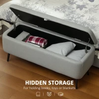 HOMCOM 92 x 31cm Linen-Look Storage Ottoman - Light Grey(m-4)