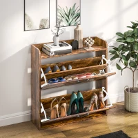 HOMCOM Two Flip Drawer Narrow Shoe Cabinet with Adjustable Shelves - Rustic Brown(m-9)