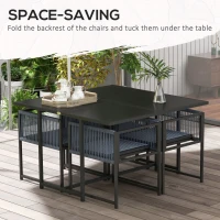 Outsunny Five-Piece Metal Dining Set, with Folding Back Chairs, Dark Grey(m-4)