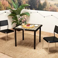 Outsunny Square Garden Dining Table with 5.4cm Parasol Hole, Slatted Top, Metal Frame, 86 x 86 x 71cm, Brown(m-8)