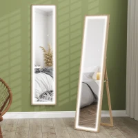 HOMCOM Full Length Mirror, with Adjustable Outer Light, Oak(m-10)