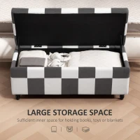 HOMCOM Storage Ottoman, Storage Bench with Wood Legs, Footstool, Footrest with Velvet Surface for Bedroom, Hallway, Living Room, 114 x 47 x 47 cm, Dark Grey and White(m-4)