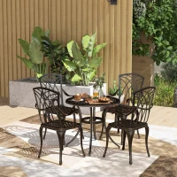 Outsunny 5 Pieces Garden Dining Set for 4, Cast Aluminium Outdoor Dining Set with 4 Armchairs and Round Dining Table with Parasol Hole, Garden Furniture Bistro Set, Bronze Tone(m-2)