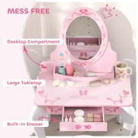 AIYAPLAY Kids Dressing Table Set, Vanity Table with Stool, Mirror, Drawer, Desktop, Storage, Ballet-Theme, Pink(m-5)