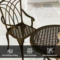 Outsunny 5 Pieces Garden Dining Set for 4, Cast Aluminium Outdoor Dining Set with 4 Armchairs and Round Dining Table with Parasol Hole, Garden Furniture Bistro Set, Bronze Tone(m-6)
