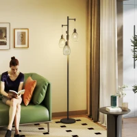 HOMCOM 3-Light LED Floor Lamp, 170cm Industrial Dimmable Standing Lamp with Steel Wire Cage Lampshades, 2700K for Living Room, Bedroom, Dining Room, Study, Black(m-2)