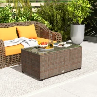Outsunny 90 x 50cm Glass-Top Rattan Side Table - Brown(m-2)