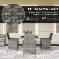Outsunny Rattan Garden Furniture Set, Outdoor Dining Table and Chairs 4 Seater with Cushions, Square Tempered Glass Top, 4 Armchairs, for Balcony, Terrace, Conservatory, Grey(m-5)