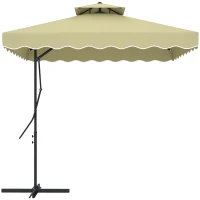Outsunny 2.5m Square Double Top Garden Parasol Cantilever Umbrella with Ruffles, Beige(m-10)