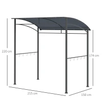 Outsunny 2.2 x 1.5 m BBQ Grill Gazebo Tent, Garden Grill with Metal Frame, Curved Canopy and 10 Hooks, Outdoor Sun Shade, Grey(m-3)