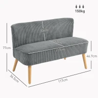 HOMCOM Modern Corduroy Double Seat Sofa w/ Wood Frame Foam Padding Soft Comfortable Compact Couch Grey(m-3)