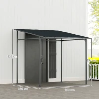 Outsunny 2.4 x 2.4 m Wall Mounted Pergola Gazebo with PA Coating Fabric and Metal Frame, UPF30+, Lean to Garden Gazebo, Wind Resistant Outdoor Sun Shade Shelter for Garden, Deck, Dark Grey(m-3)