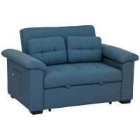 HOMCOM Pull Out Sofa Bed, Fabric 2 Seater Click Clack Sofa Bed Settee with 2 Pocket Springs, Convertible Sofa Couch with Pillows and Side Pockets for Living Room, Home Office, Blue(m-10)