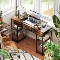 HOMCOM 120cm Computer Desk with Power Outlets, Office Desk Study Table with Fabric Drawers and Storage Shelves, Rustic Brown(m-2)