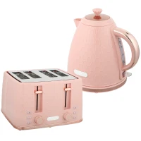 HOMCOM Kettle and Toaster Set, 1.7L 3000W Fast Boil Jug Kettle, 4 Slice Toaster with 7 Level Browning Controls, Light Pink(m-1)