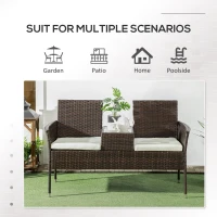 Outsunny Two-Seat Rattan Chair, with Middle Table - Brown(m-7)