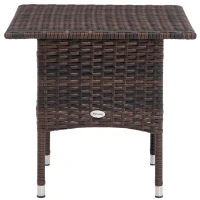 Outsunny Outdoor Rattan Side Table Coffee Table with Plastic Board, Full Woven Table Top for Patio, Garden, Balcony, Mixed Brown(m-7)