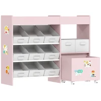 AIYAPLAY Kids Toy Storage Unit with 11 Bins, Cabinet, Top Shelves, 3 Stickers, for Nursery, Playroom, Pink(m-1)