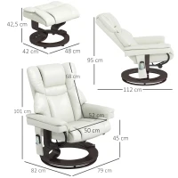 HOMCOM Relaxsessel mit Massagefunktion und Fußhocker, Liegesessel, Kunstleder, 79 x 82 x 101 cm, Cremeweiß(m-3)