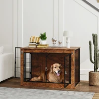 PawHut Dog Crate Furniture with Openable Top, Two Doors, for Large Dogs, Rustic Brown(m-2)