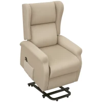 HOMCOM Power Lift Recliner Armchair, Electric Lift Chair for Elderly, Fabric Riser and Reclining Chair with Remote Control, Side Pockets, Extended Footrest, for Living Room, Beige(m-10)