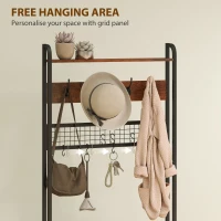 HOMCOM 5-In-1 Industrial-Style Hallway Tree - Brown/Black(m-5)