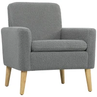 HOMCOM Armchair, Upholstered Accent Chair with Wood Legs and Wide Padded Seat, Teddy Occasional Chair, Grey(m-1)
