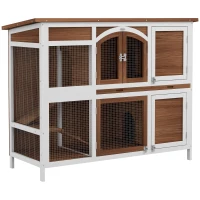 PawHut Two-Tier Wooden Pet Hutch with Openable Roof, Slide-Out Tray(m-10)