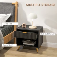 HOMCOM Elegant Bedside Table, with Drawer and Shelf - Black/Gold Tone(m-5)