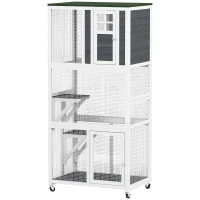 PawHut Wooden Catio Cat Outdoor Enclosure, Cat Cage with Waterproof Roof, Platforms, for Multiple Cats, White(m-11)