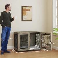 PawHut Indoor Dog Crate Furniture End Table with Soft Washable Cushion, Lockable Front Door, for Large Dogs - Grey(m-3)